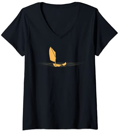 Damen Opti Segeln Lernen Segelboot Dinghy Boot Segler T-Shirt mit V-Ausschnitt
