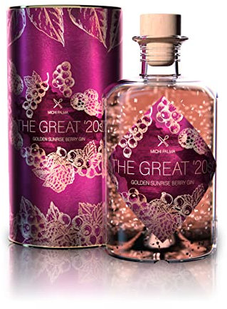 Michi Palma | The Great '20s Golden-Sunrise-Berry (1 x 0.5 l) | Premium Spirituose auf Gin-Basis | Mit 23 Karat reinem Blattgold und edler Geschenkverpackung | Goldene Gin-Geschenkidee