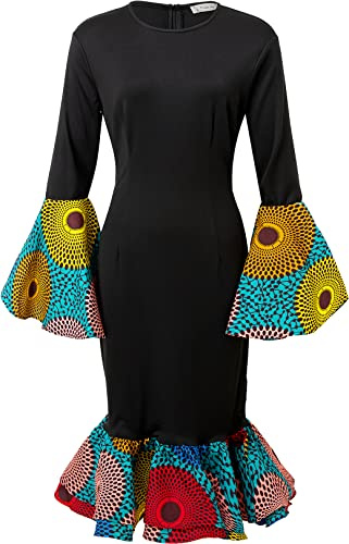 HongyuAmy Women's African Fashion Ankara Print Dress Traditional Casual Outfits Attire (XXX-Large, Color H)