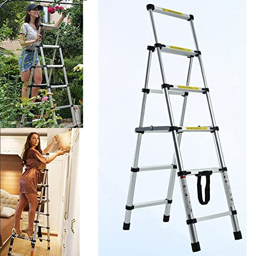 4+5 Tread Telescopic Folding Step Ladder Heavy Duty Aluminum Anti-Slip Wide Pedal Max Load 330lbs Multi-Purpose Lightweight Extension Stepladder Portable for Indoor Outdoor