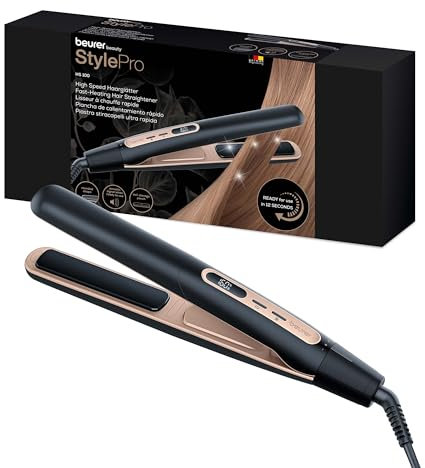 Beurer HS 100 Haarglätter mit Schnellaufheizung in 12 Sekunden, Glätteisen mit Keramik-Beschichtung, Ionenfunktion für glänzendes Haar, abgerundete Kanten für Locken Styles