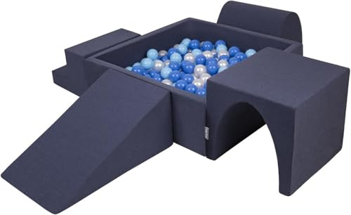 KiddyMoon Spielplatz Aus Schaumstoff Mit Quadrat Bällebad (200 Bälle) Ballgruben Für Babys Spielbad Hindernisläufen, Hergestellt In Der EU, Dunkelblau:Babyblue/Blau/Perle