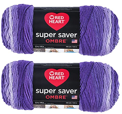 Red Heart Super Saver Jumbo Violet Ombre Yarn - 2 Pack of 283g/10oz - Acrylic - 4 Medium (Worsted) - 482 Yards - Knitting/Crochet
