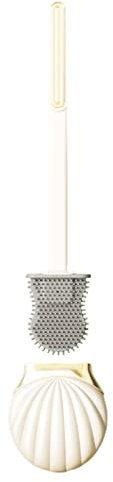 FZQBEY Brosse de Toilette en Silicone avec Support, Brosse WC Suspendu avec Porte-Brosse à Séchage Rapide, Brosse WC Plate Balayette Tête de Brosse Toilette Flexible Longue Poignée pour Salle de Bain