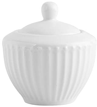 Sizikato Weiße Porzellan-Zuckerdose mit Deckel, 200 ml, Zuckerwürfel, Servierschale für Tee, Kaffee, Milch