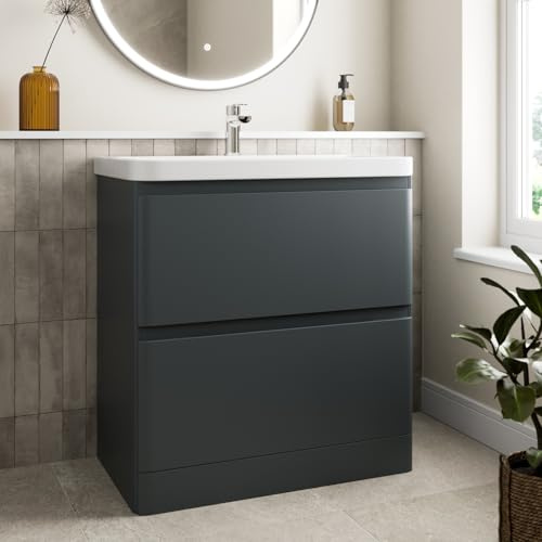 Affine® 800mm Vanity Unit Wash Basin Sink Bathroom Floor Standing Storage Cabinet Cupboard Cloakroom, Soft Close Drawers, Anthracite Grey