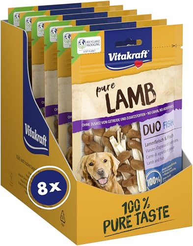 Vitakraft Pure Lamb Duo Fish, Hundeleckerli, Lammfleisch und Fisch, Hunde Trainingsleckerli, ohne Zusatz von Zucker (8X 80g)