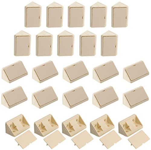 AERZETIX - C65771 - Juego de 25 escuadras de ángulo 42x27mm en plástico con tapa - racor de montaje de muebles - soporte estantes fijación paneles armario tornillo ebanista - color crema