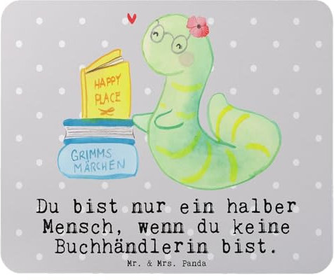 Mr. & Mrs. Panda Mauspad Buchhändlerin Herz - Geschenk, Mausunterlage, Buchhandlung, Mousepad, Laptop, Beruf, Lustig, Mausmatte, Spruch, Bücherwurm