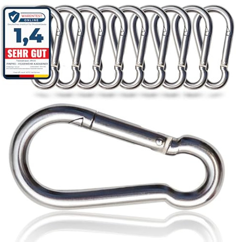 PinPro Feuerwehr-Karabiner nach DIN 5299C mit Traglast bis 650kg | Mehrere Größen wählbar | Mengen- und Vorteilspack | Aus verzinktem Stahl (10St. 80x8mm, WLL: 230kg)