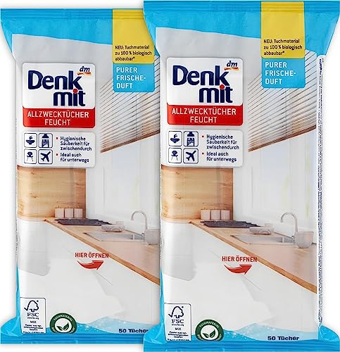 Denkmit Moist all-purpose Wipes Pure Freshness, pack of 50 - With a pleasant fresh fragrance - Hygienic cleanliness for at home and on the go/Germany