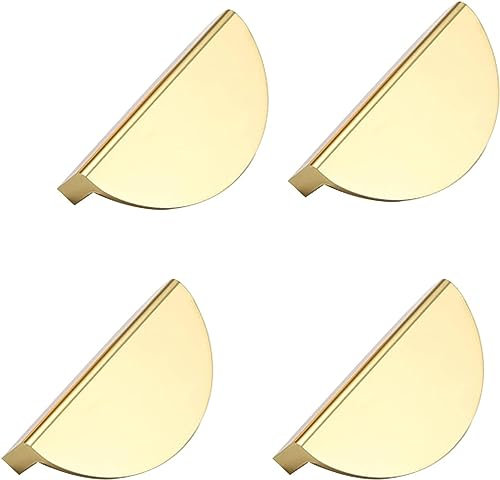 LATRAT Lot de 4 poignées de meuble en forme de croissant de lune - En aluminium - Moderne - Pour salon, cuisine, bureau, cabinet de chevet, commode, armoires - Doré