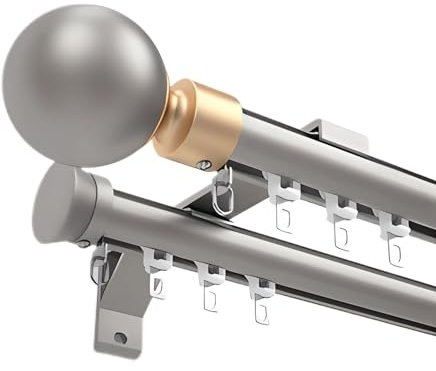 LTSRLL Aluminium-vorhangschienen Raumteiler, Robuste Gardinenschiene 2-läufig Für Büro Und Wohnzimmer Gardinenstange Wandmontage Mit Dekorativem Kopf (Color : Gray, Size : 290cm(4 * 145cm))