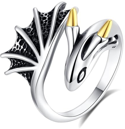 Nbsameng Bague pour femme en argent sterling 925, anneau ouvert empilable, taille ajustable, emballage cadeau, dragon