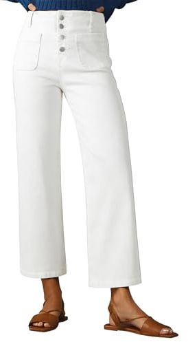 Sidefeel Women's Wide Leg Jeans High Waisted Stretchy Zimbaplatinum Straight Leg Jeans Buttoned Loose Denim Pants with Pocket White Size 8
