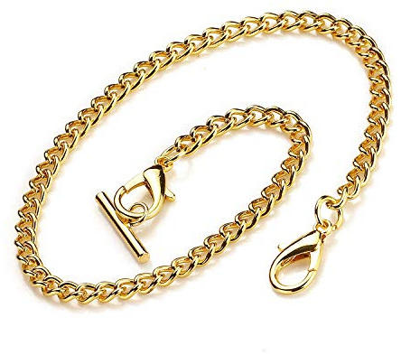BOSHIYA Gold Pocket Watch Chain 14 Inch Albert T Bar Chain with Lobster Clasps Watch Chain Link Vest for Your Pocket Watch