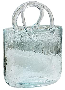 Glass Pocket Vase, Transparent Purse Vase with Fish Bowl, Transparent Hand Basket, Living Room, Flower Arrangement, Creative Bag, Aquarium (Blue)
