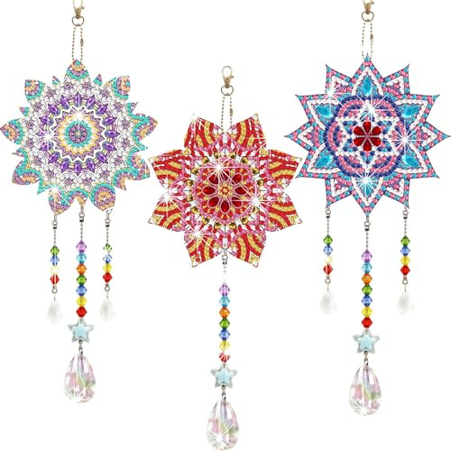 Frundoo Diamond Anhänger Windspiel Geschenk Mädchen 5-12 Jahre DIY 5D Diamant Painting Windspiel Sonnenfänger Bastelset Kinder Diamond Painting Mandala für Home Dekor