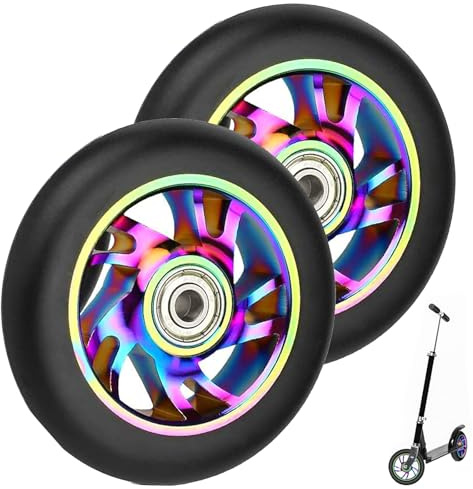 Coppia di ruote per scooter da 100 mm con cuscinetti ABEC 9, adatte per scooter acrobatici Razor/Apollo/Cox Swain, serie in lega, 2 ruote di ricambio in PVC, ruote per monopattino acrobatico