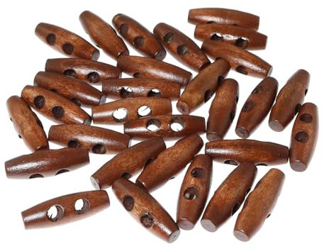 RLECS Knebelknöpfe aus Holz, 2 Löcher, 3 cm, Braun, 3 cm, für Scrapbooking, Nähen, Holz, gebeizt, oval, Kirsche, oval, 30 Stück