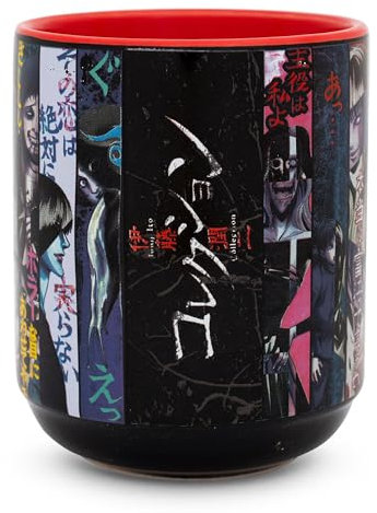 Silver Buffalo Junji Ito Panel Poster Taza de té de cerámica estilo asiático | Taza tradicional inspirada en Japón sin asa | Capacidad para 9 onzas