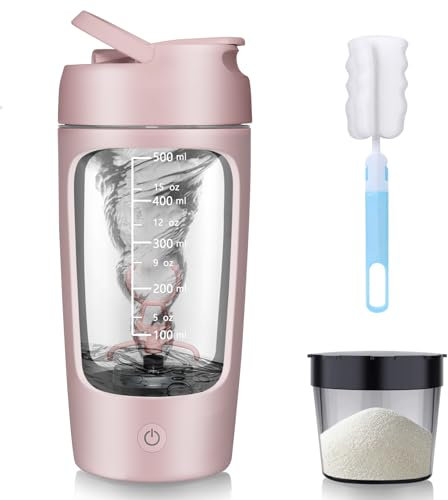 SOARFLY Shaker electrique proteine, 650ml shaker éléctrique rechargeable USB C, bouteille shaker de protéines sans BPA, rose