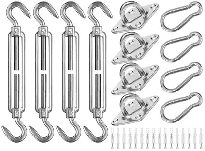 ZFYQ Awning Attachment Set, M5 Heavy Duty Stainless Steel Sun Shade Sail Hardware Kit for Rectangle and Square Sunshade Sail for Garden Lawn Outdoor, 44Pcs