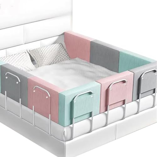 Mgchowue Bettgitter, 50/60cm Bettschutzgitter, 5-Loch Höhenverstellbar Absturzsicherung für Kinder, Alle Seiten Geländer für Kleinkinderbett und Einzel-/Doppelbett(Color:Pink,Size:60cm)