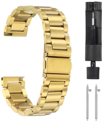 QUARKZMAN Edelstahl Ehrenarmband mm Metall Uhrenarmbänder Schmetterlingsverschluss Schnellverschluss Solide Stahlkette Ersatzarmband mit Adapter für Smartwatch Herren Damen