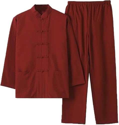 Vnook Uniforme De Tai Chi For Hommes Et Femmes, Costume De Kung Fu En Coton, Vêtements D'arts Martiaux, Grande Taille, Costume Tang, Pantalon Hanfu, Veste, Costume D'arts Martiaux(Red,XXX-Large)