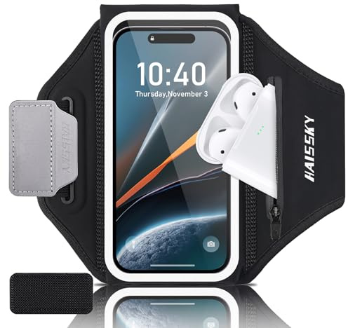 Kebrela Laufarmband mit Kopfhörerhalter – 3D-Design, Handy-Armband für iPhone 15/14/13 Pro/Plus & Galaxy S20/S10, wasserabweisend, Sport-Handyhalterung mit Schlüsselschlitz für 17,5 cm (6,9 Zoll
