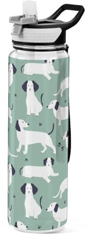 Mnsruu Transparente Sport-Wasserflasche mit Strohhalm, auslaufsichere Trinkflasche, weißer Dackel, Welpe, niedlicher Cartoon-Hund, Fahrradflaschen für Sport, Büro, Schule, BPA-freier