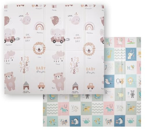 KiddyMoon Tapis De Jeu Pour Enfant Bébé Tapis Mousse Tapis De Sol Tapis D'éveilbebe Reversible Stimulation De L'imagination Pliable Pour L'intérieur Et L'extérieur 180X200x1cm, Brun-Éléphant