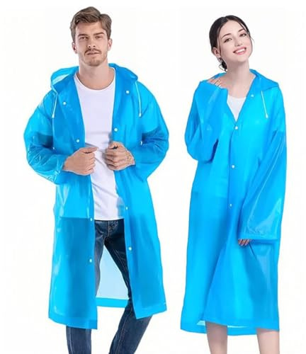 Rain Poncho Raincoats for Adults, 2 Pack EVA Reusable Rain Jacket Rainwear with Hoods and Sleeves, Waterproof for Emergency, Outdoors, Camping, Disney(Blue)