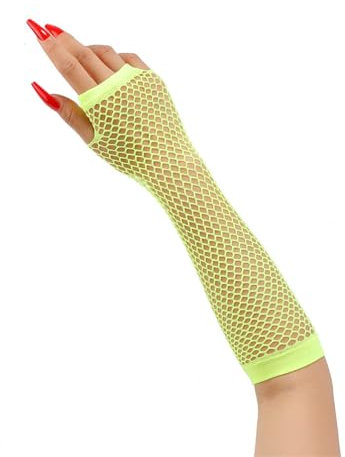1 Paar Lange Fingerlose Netzhandschuhe Damen FischHandschuhe Netzärmel Rock Handschuhe Opernhandschuhen Armstulpen Spitzenhandschuhe Fishnet Gloves für Hochzeiten Opern Dinnerpartys Prom (Gelb)