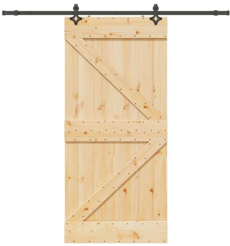 vidaXL Schiebetür mit Beschlag 80x210 cm Massivholz Kiefer, Innentür, Holzschiebetür, Scheunentür, Innenschiebetür, Holz Schiebetür, Innenscheunentür