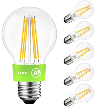 LVWIT Bombillas LED E27 de Filamento (Casquillo Gordo) - 7.2w Equivalente a 100W 1521 Lúmenes, Clase de Eficiencia Energética A, Color Blanco Cálido 2700K. Bombilla Retro, No Regulable - 6 Unidades.