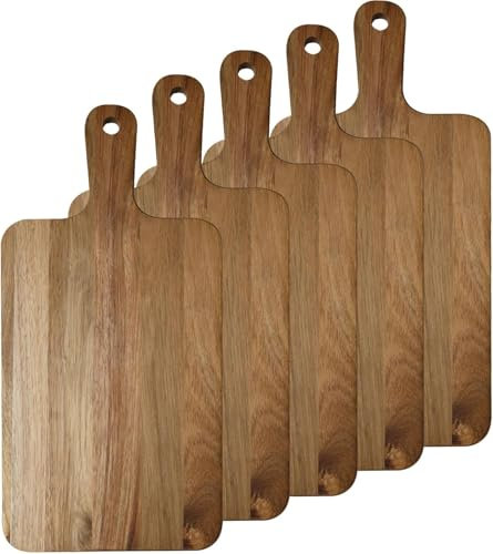 5er Schneidebrett Holz mit Griff Set Küchen Holzschneidebretter, 40 x 20 cm holzbrett küche holzbrett Küchenschneidebrett für Fleisch, Brot, Obst, Käse, Servierbrett, Wurstbretter