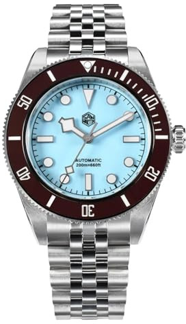 San Martin 40 mm Emaille-Zifferblatt, klassische Luxus-BB-Taucheruhr NH35, automatische mechanische Herrenuhren, wasserdicht, 200 m, BGW-9 SN0128-G4, Emaille, hellblau, Klassisch