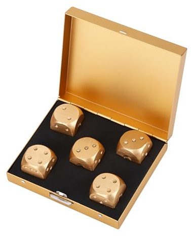 Poker Tärningar Set med 5 tärningar, tärningar aluminium brädspel med förvaringslåda speltärningar truck tärningar spel 16 mm för brädspel Poker (guld)