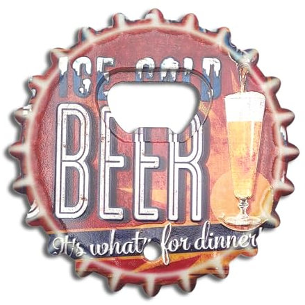 Apribottiglie a Forma di Tappo a Corona – Design Magnetico 8,5 cm – Apri Bottiglie con Magnete da Frigo e Foro per Muro – Accessorio per Casa, Bar, Cucina e Regalo Originale (ICE)