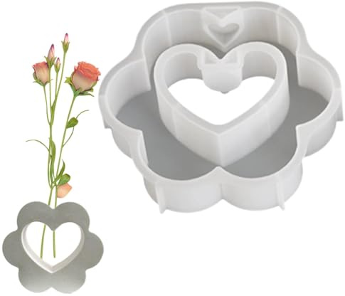 Teksome Stampo in silicone a di cuore, stampo di vaso a di cuore - Stampi per contenitori di vasi di fiori - Stampi in gesso riutilizzabili, stampo in cemento artigianale per San