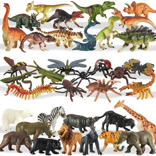 TOEY PLAY 36PCS Figure di Animali, Insetti Realistici, Zoo della Giungla Selvaggia, Dinosauri, Animali Assortiti per Bambini, Cake Topper, Regali per Bambini, Bambine, Ragazze, 3 4 5 6 Anni