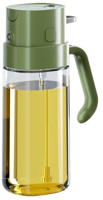 Rocky Green Botella de aceite de vidrio – Spray & Verter, botella de aceite de cocina de 550 ml, botella de spray de niebla de gran capacidad (blanco/verde/gris) (verde)