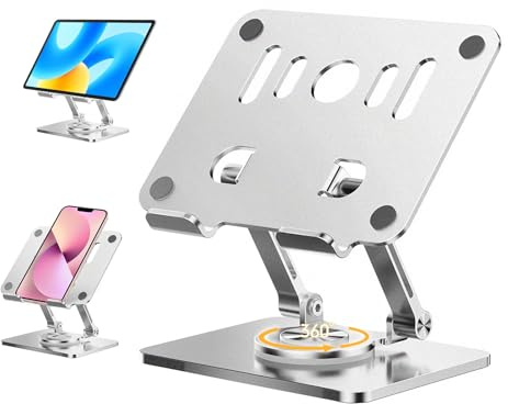 Suprbee Supporto Tablet Porta iPad Stand Girevole a 360° da Tavolo Scrivania, Regolabile e Robusto con Cuscinetti in Silicone – Pieghevole, Antiscivolo, Compatibile con 4-13'' iPad, Android, Tablet