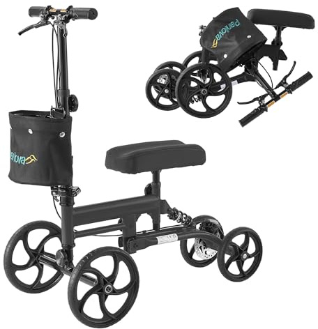 PANLOVA - Trottinette Genouillère - Trottinette Mobility Scooters Walkers - Réglable Médical Pliant Jambe Genou Walker - Pliable Scooter - Sac de Rangement - Genouillère - Support Jambe Cassée - Noir