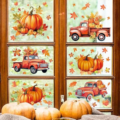 KAIRNE Thanksgiving Fensterbilder Doppelseitige Erntedankfest Fensteraufkleber Kürbis Wandtattoo Ahornblätter Wandaufkleber Tür Herbst für Party Kinderzimmer Wohnzimmer Dekoration