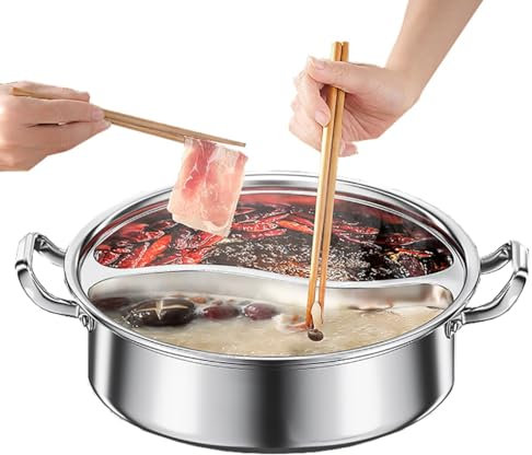 Olla caliente de acero inoxidable 316 con divisor, olla de doble cara con tapa, for reuniones familiares y restaurantes(34cm)