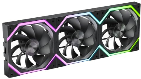 Jungle Leopard GALAXY Build Blocks UNI Daisy Chain RGB PC Lüfter 120MM 3er Pack,2000RPM/62.36CFM,5V3PIN ARGB und 12V4PIN PWM Lüfter (Black, Reverse)