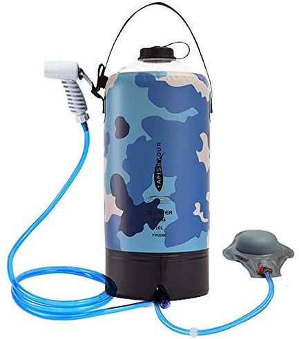 Camping Dusche Tragbare Outdoor Camp Solar Druck Fußpumpe und Düse für Strand Wandern Reise Garten